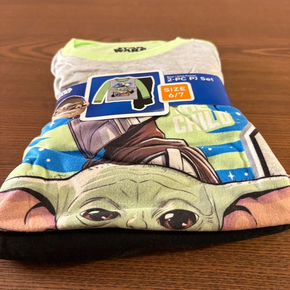 Star Wars Mandalorian PJ Set Boys Size 6/7‎ Green New Grogu The Child